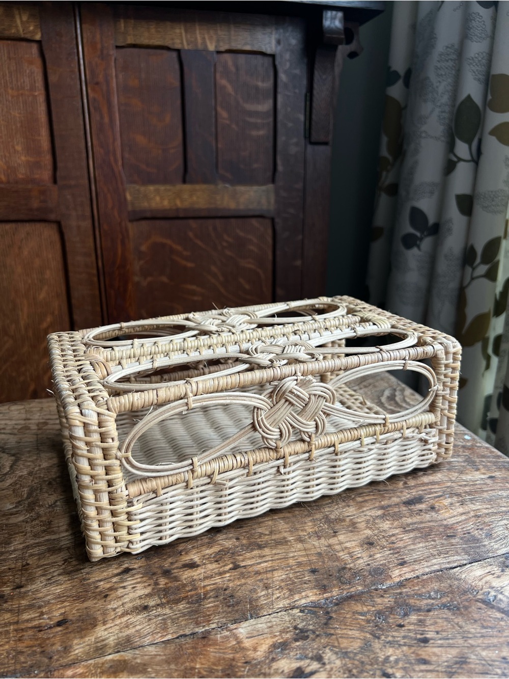 Woven Rattan Tissue Box Cover - Natural Beige